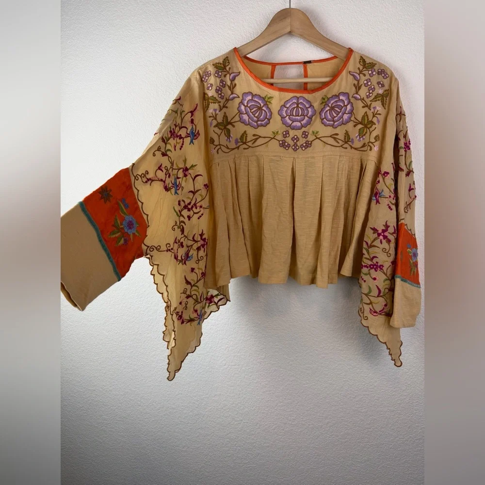 Free People Waiting On A Sunny Day Embroidered Bohemian Top - Picture 2 of 8